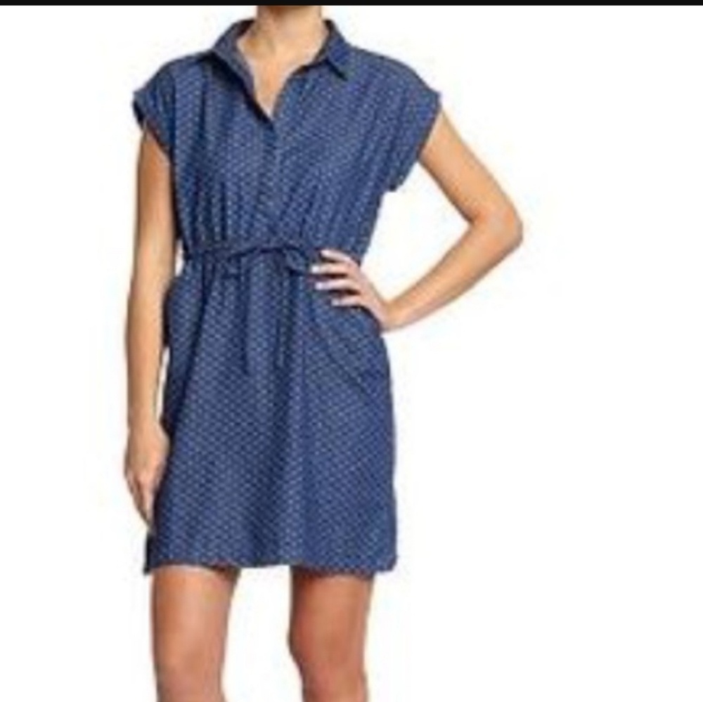 Old Navy Chambray Denim Polka Dot Drawstring Dress